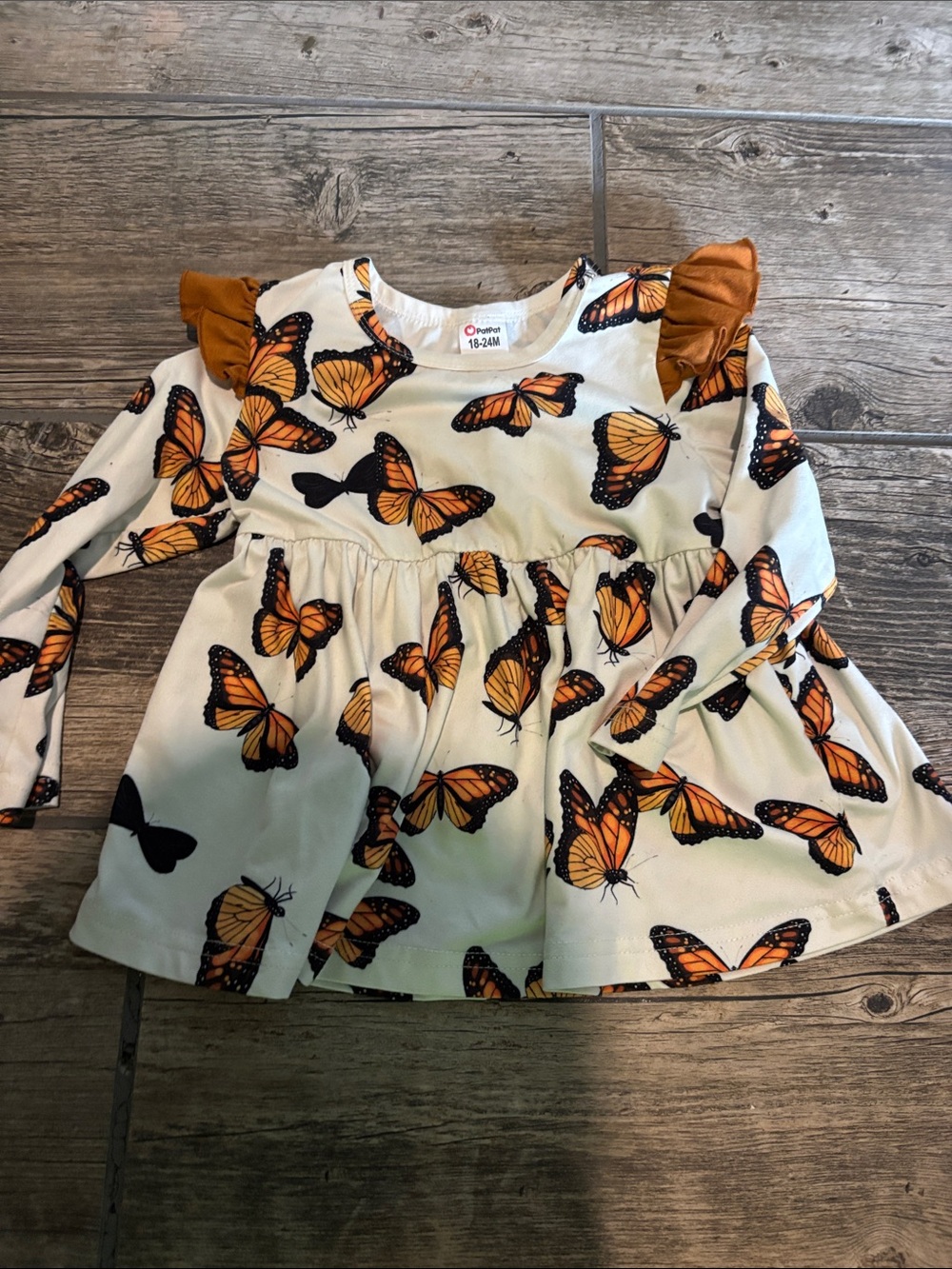 Soft and sweet Butterfly dress with Rust Ruffle Shoulders